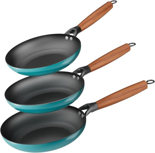 YUTANN Juego de Sartenes de Hierro Fundido Pre-sazonadas, Set de 3 Piezas, Apta para Inducción, Gas y Horno, Antiadherente Natural, Cocina Profesional