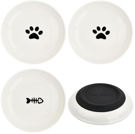 Wisebom 3 Pcs Ceramic Cat Bowls with Non-Slip Silicone Bottom, Wide Shallow Cat Food Dishes Cat Wet Food Bowls Anti Whisker Fatigue cat Feeding Bowls for Kittens Rabbit Hamster