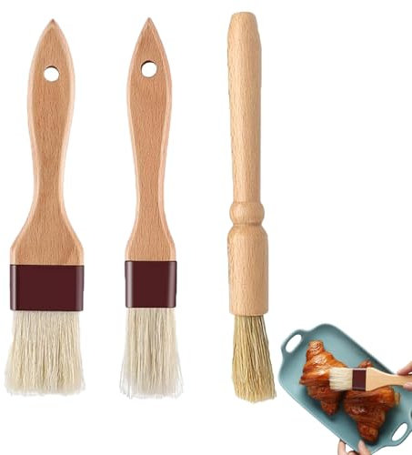 3 Pcs Pastry Brushes, Cooking Brush, Wooden Durable Pastry Brushes for Baking for Baking Ideal for Applying Oils Glazes Milk and Egg Yolk