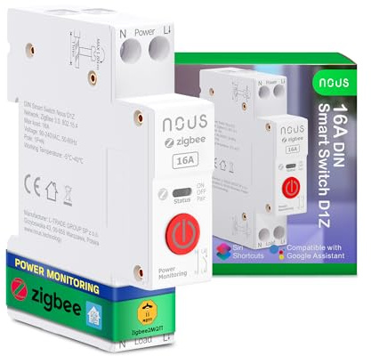 Nous D1Z Zigbee DIN Hutschienen-Schalter, 16A Intelligenter Schalter mit Energieüberwachung, Kompatibel mit Home Assistant, Alexa, Google Home, App-Fernsteuerung, Sprachsteuerung & Timer