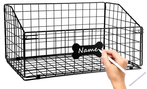Geyecete Toy box for dogs large Dog Toy organizer Pet wire folding basket DOY TOY container dog toy box -Can be Personalized-Cat and Puppy-Black