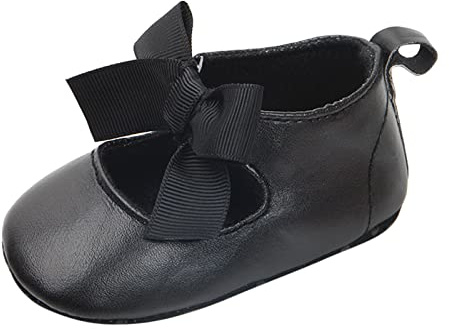 Chaussures de princesse pour bébé fille - Chaussures avec nœud papillon - Antidérapantes - Chaussures de fête - Ballerines - Chaussures de baptême - Robe de mariage - Chaussures plates, Noir , 12