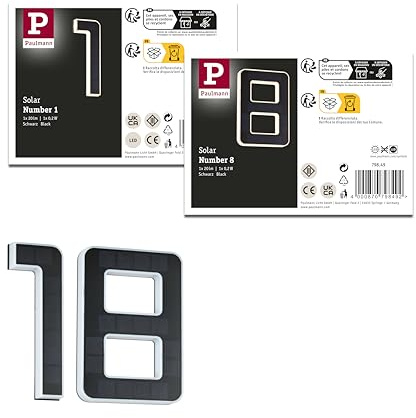Paulmann 5298 Set Solar LED Hausnummernleuchte inkl. wechselbarer Akku Nummer 18 3000K 2x6lm 2x0,2W Schwarz