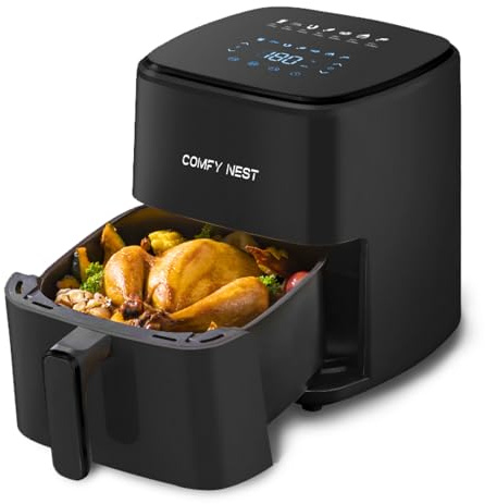 Comfy Nest, Freidora de Aire Caliente 5L con Pantalla Digital 1400W, Tecnología Rapid Air, 10 Programas Preestablecidos, Control de Temperatura 80-200°C, Negra, Cocina Sana y Cómoda, Freidora de Aire