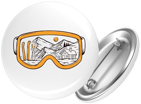 Huuraa Button Ski Skibrille Geschenk | 25mm Pin Accessoire rund mit Sicherheitsnadel Ansteckbutton Geschenkidee Anstecknadeln für Jacken Rucksäcke
