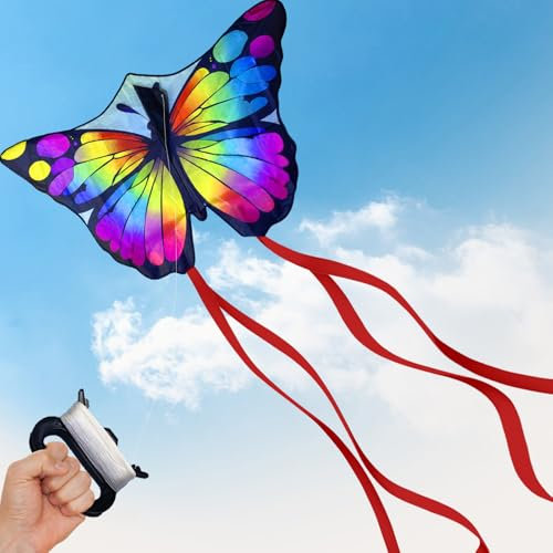 JJJZAMZ Drachen Schmetterling Kinder Bunte, Lenkdrachen Kinder Erwachsene 110 * 76cm, Flugdrachen Kinder mit 100m Drachenschnur, Sandspielzeug, Outdoor Spiele Kinderdrachen ab 3