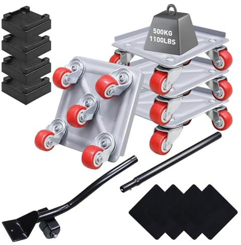 Furniture Mover Pro Set, Heavy Duty Carbon Steel Furniture Sliders | 5 360° Rotatable Rubber Universal Wheels, Maximum Load 500KG / 1100LBS