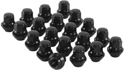 M12x1.5 Lug Nuts Black M12-1.50 Acorn 12x1.5 Taper Washer 19mm Hex Set of 20 for Ford Alloy Wheels Fit with Ford Fiesta Focus Fusion