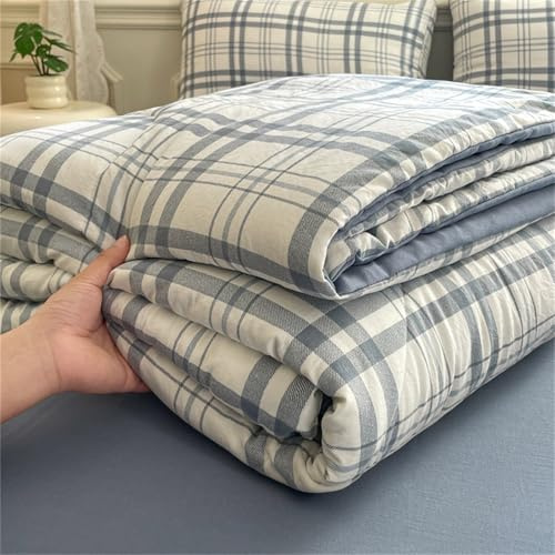 Odot Coverless Duvet 4.5 Tog for Single Double King Size, Summer Duvet No Cover Cosy and Lightweight Quilt Breathable Bedspreads Quilted Throw for Beds (Gray-blue stripes,150 * 200cm)
