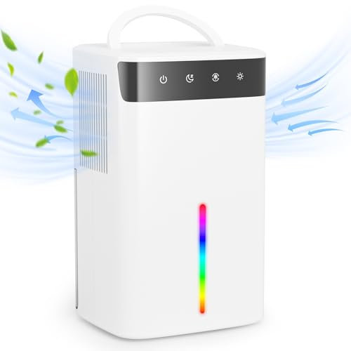 GuKKK Deumidificatore elettrico, 2,6 l, deumidificatore silenzioso con funzione sbrinamento e modalità sleep, 7 luci di colore, purificazione dell'aria e contro l'umidità, muffa, ideale per fino a 20