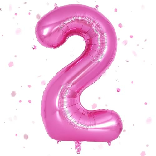Rosa nummerballong, Rosa varma ballonger 2, uppblåsbar varm rosa ballong 40 tum 2, rosa nummerballong 101 cm 2 heliumballong 2 födelsedag för 2 år dekoration