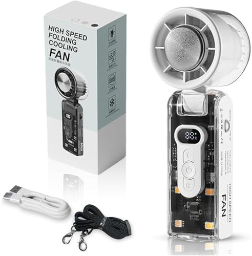 YZBBSH IceRush Turbo Ventilador de mano, placa de refrigeración instantánea y luz LED, mini ventilador recargable por USB ajustable de 100 niveles para exteriores, viajes y uso doméstico (blanco)