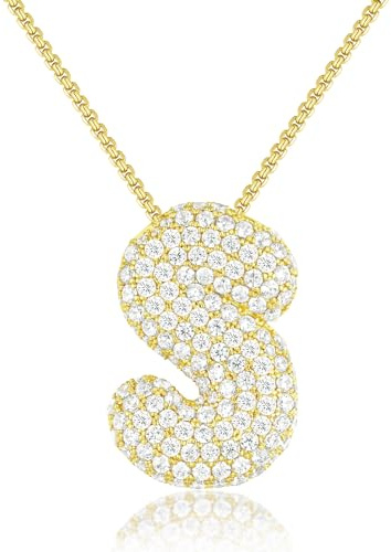 KissYan Blase Buchstaben Halskette Damen, Silber/Gold Ballon Initialen Kette Bling Zirkonia Buchstaben Anhänger A-Z Schmuck Geschenke für Frauen