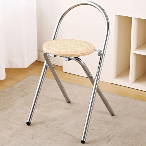Sgabelli Alti Pieghevoli Da Cucina, Sgabello Rotondi Portatile Con Schienale E Poggiapiedi, Sedie Alte Da Bar Salvaspazio, Sedia Da Bar Per Bistrò, Cucina, Terrazza Esterna(Wood,H75cm)