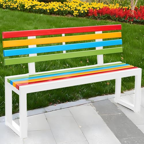 Banc De Jardin Solide En Bois, Banc De Exterieur 2 Places Banquette De Parc Banquette De Balcon Avec Dossier Pour Terrasse Veranda Pergola Résistant Aux Intempéries 100/120/150cm(Blanc,150cm)