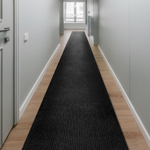 Wecon Home Buhai Läufer, 80 x 160 cm, schwarz | ultraflacher Türvorleger 5mm, rutschfest, saugstark & wetterfest Teppichläufer für Flur, Küche, Balkon, robust & modern