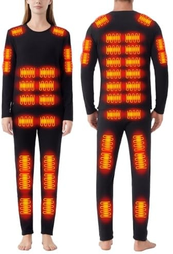 Ensemble de sous-Vêtements Chauffants pour Hommes Femmes Ensembles Électriques avec 42 Zones de Chauffage et 3 Températures Réglables Vêtement Hiver Thermiques Tenue pour Moto Chasse Ski Camping