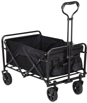 Carrello da giardino pieghevole multifunzionale per esterni, portatile, con ruote, per campeggio, shopping e tailgating, carrello da campeggio nero per un facile trasporto delle merci