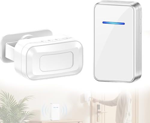 WIYETY Alarma inalámbrica con 45 tonos de timbre, 5 niveles ajustables, 1 detector de movimiento y 1 receptor para tienda, autocaravana, casa o garaje
