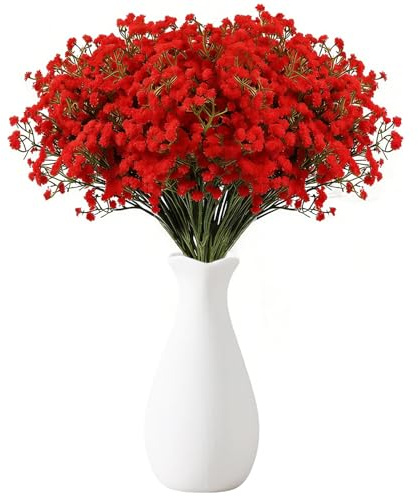 EnixwH 18 Pièces Fleur Artificielle Gypsophiles Bouquet Fleurs Séchées Petite Plante Artificielle Interieur Décoration Chambre avec Bouteille pour Mariage Maison Cheveux DIY Arrangement (Rouge)
