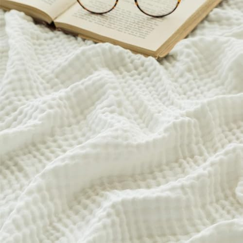 rialgirw Musselin Decke – 100% Musselin Baumwolle, 6-lagige Sanfte Musselindecke Sommer, Art Kuscheldecke für Erwachsene Baby, as Cuddly Blanket, Sofa, Bed, Couch Throw (Weiß, 150 * 200cm)