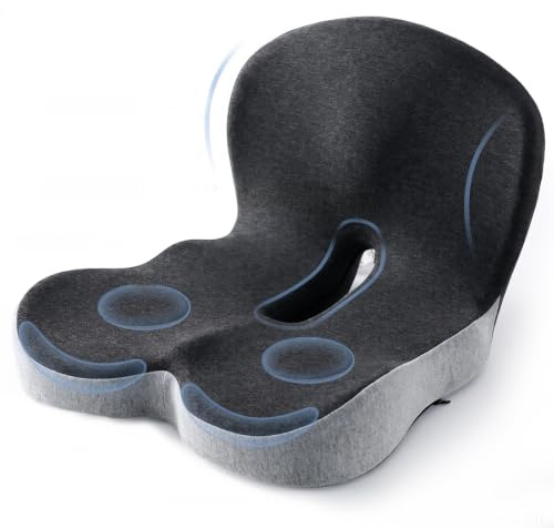 Coussin d'assise ergonomique avec dossier, coussin orthopédique en mousse à mémoire de forme, soutien dorsal et coccyx, coussin d'assise en forme de L, pour chaise de bureau, voiture, chaise de jeu