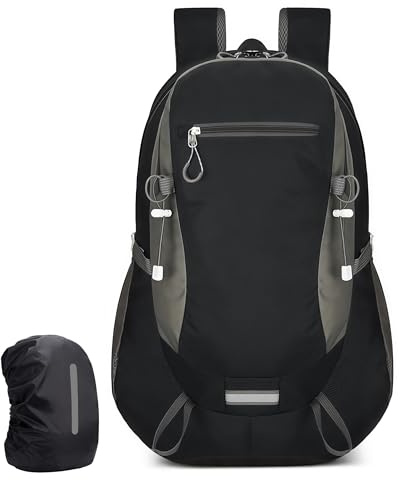 ROSSRORE 40L Hiking Backpack, Lightweight Water Resistant Travel Backpack with Rain Cover, Breathable Multi-Compartment Rucksack for Men Women Outdoor Camping Trekking Cycling 0.93 lb Black
