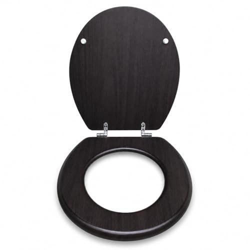 Topolenashop Copriwater Universale In MDF Marrone Scuro Effetto Legno Wengé Con Cerniere In Acciaio, Sedile WC Resistente Con Fissaggio Regolabile, Tavoletta Elegante Per Bagno | 94104