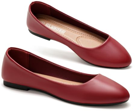 GLAMORA Bailarinas Manoletinas de Piel Sintética Zapatos Planos Cómodos Punta Redonda Calzado Flexible Ligero de Vestir Oficina Trabajo Caminar red-39