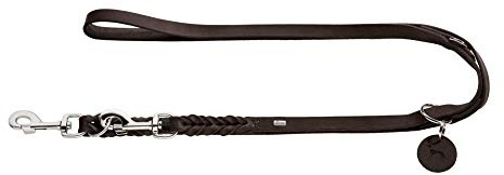HUNTER verstellbare Führleine SOLID EDUCATION, Farbe: dunkelbraun, Leder, geflochten, robust, weich, Größe: 18/250