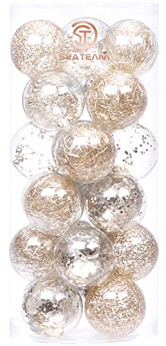 Sea Team 70mm/2.76 Palla Sfera Trasparente infrangibile in plastica per Albero di Natale, riempita con Decorazioni Natalizi Raffinati Set 24 Pezzi