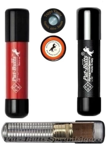 2 Put-Butts Spegni Sigari Singoli Mod. BASE in COPPIA per Toscano Mod. BASE – Made in Italy – Tappo Visore Capsula, per Toscanelli - per Portasigari - Sigari Ammezzati, Colori Rosso & Sabbia Nera