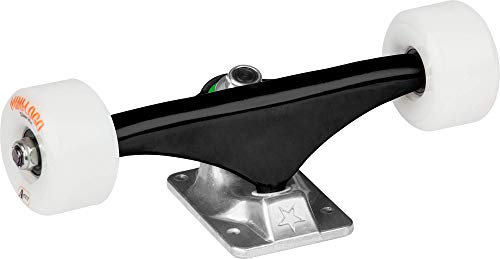 Mini Logo™ Black/Raw 7.63 Trucks + 53mm x 90a Wht Wheels, ML Bearings, (Soft 84a Bushings)