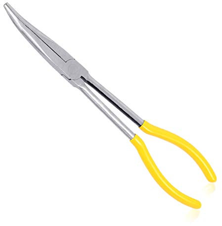 SPEEDWOX Pince à bec long coudé à 25 degrés, 28 cm, pince à bec fin avec mâchoires dentelées