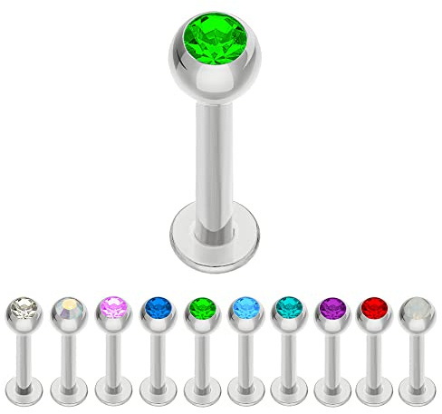 Treuheld® | Silbernes LABRET PIERCING mit KRISTALL aus Stahl