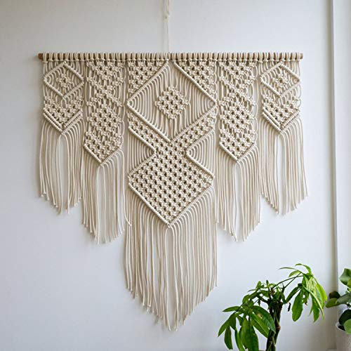 ZNKZJ Arazzo da Parete Fatto a Mano con macramè,Grande Decorazione della Parete della tappezzeria della Parete Tessuta della Boemia, arazzi di Arte della Corda di Cotone, Beige_b-100x110cm