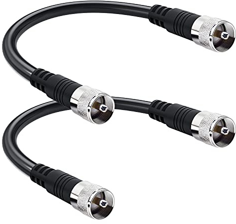 RFAdapter RG8x Jumper Cable 1ft, 2 Pack PL259 CB Antenna Coax Cable 12inch 50 ohm Low Loss for Ham Radio, Antenna Analyzer, Dummy Load and SWR Meter