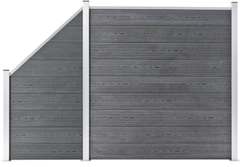 vidaXL Set de Valla 1 Cuadrada + 1 Oblicua Muros Pared Paneles Conjuntos Juego Barrera Jardín Patio Exterior Terraza Privacidad Seguridad WPC Gris