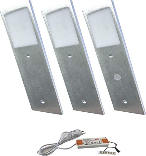 ACCE Super dünn und Aluminiumkörper LED Unterbauleuchte Küchen Möbel Leuchte Warmweiß inkl Konverter ein Strahler mit Schalter(3ER)