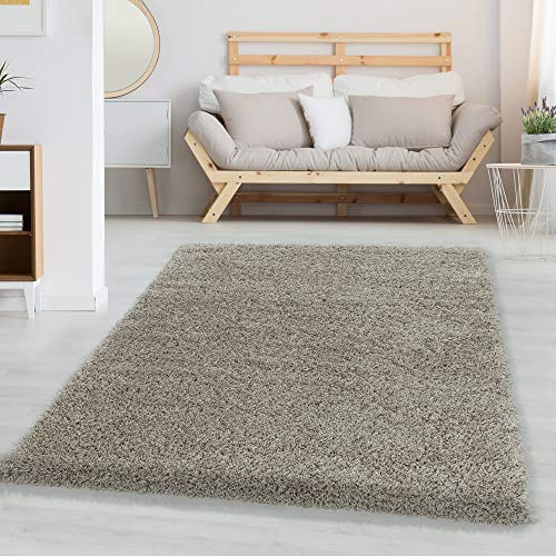 Carpetsale24 Shaggy Hochflor Teppich 160x230 cm Natur weich flauschig modern einfarbig Perfekt für Wohnzimmer für Wohnzimmer Schlafzimmer Flur