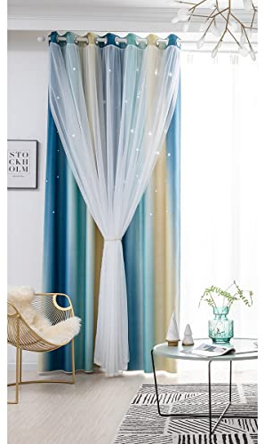 ele ELEOPTION Tende Oscuranti con Stelle, Tende Coibentate con Occhielli per Camera da Letto, Soggiorno e Finestra, 1 Pannello (Blu, 134x270 cm)