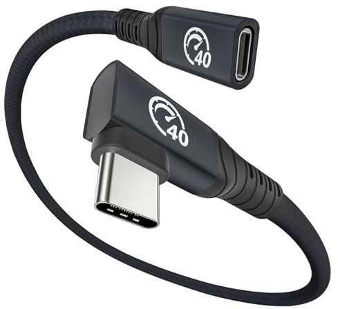 USB 4 Verlängerungskabel 240W 0.3M, USB4 Thunderbolt 4/3 Verlängerung | 40Gbps/8K@60Hz Video, PD3.1 Winkel USB C Stecker auf Buchse Kabel für iPhone 17 16 15, Galaxy S26 S25, MacBook, Pixel 10/9/8