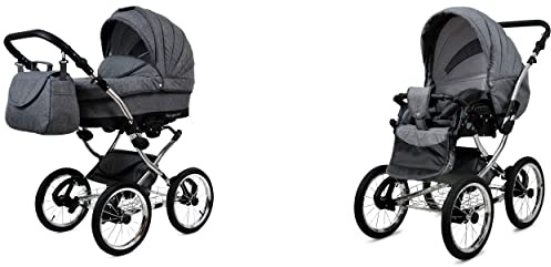 BabyLux Margaret Exclusive 2 i 1 Resesystem för barn Barnvagn Justerbar avtagbar regnskydd Fotmudde Nyfödd till Baby Bärande hjul Grey Flex