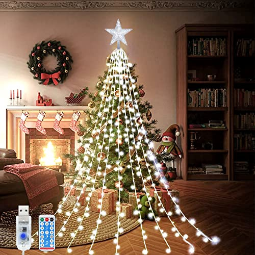 OPAHUTER Wasserdichten Christbaumbeleuchtung mit Sternen, 2M x 9 Girlande Lichterkette Weihnachtsbaum Tannenbaum, LED Weihnachtsbeleuchtung für Garten, Neujahr, Party, Hochzeitsdekoration