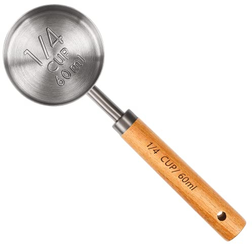 Home Bay 60ml Messbecher mit Holzgriff, 1/4 Tasse Titan-Beschichtung, geeignet für Mehl, Kaffee, Tee und Saucen, für Küche und Restaurant, Weltraumgrau