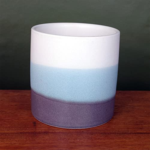 Leaf Ceramic Indoor Cachepot Planters, Blue Grey Stripe