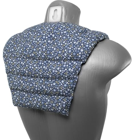 Cojín para el cuello con parte dorsale (algodón orgánico Florecitas) - Almohada térmica - Saco cervical térmico de semillas - Cojín caliente para la espalda - Semillas de colza