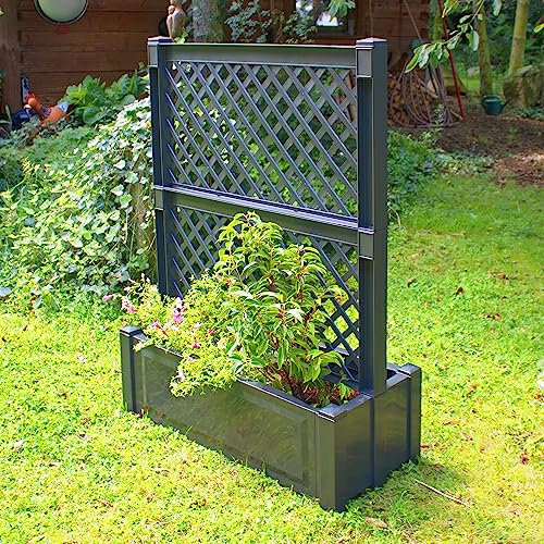 NYVI Pflanzkasten NYVIGreen 100x43x140 cm 110 Liter mit Zentralspalier - Pflanzkübel aus wetterfestem & recyceltem Kunststoff - Blumenkasten - Pflegeleicht, Montage ohne Werkzeug, Farbe:Anthrazit