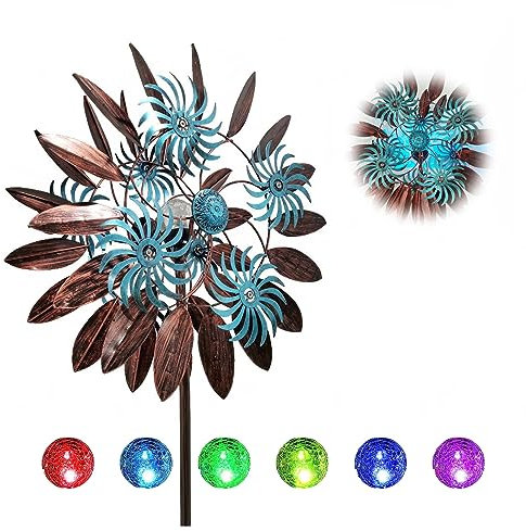 Solar Windrad Metall, 213 cm GartenwindmüHlen, DoppelflüGel-WindmüHle Windrad Edelstahl, FüR Terrasse Und Garten