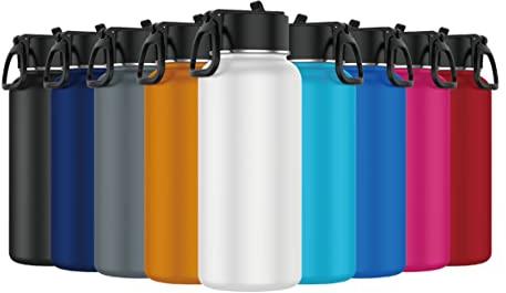 Mi Ko Mi Ka Botella de Agua de Acero Inoxidable - Botella Térmica Reutilizable Deportiva | Sin BPA | Mantiene Frio y Calor | Termo y Hermética - A Prueba de Fugas (1 Litro, Blanco)